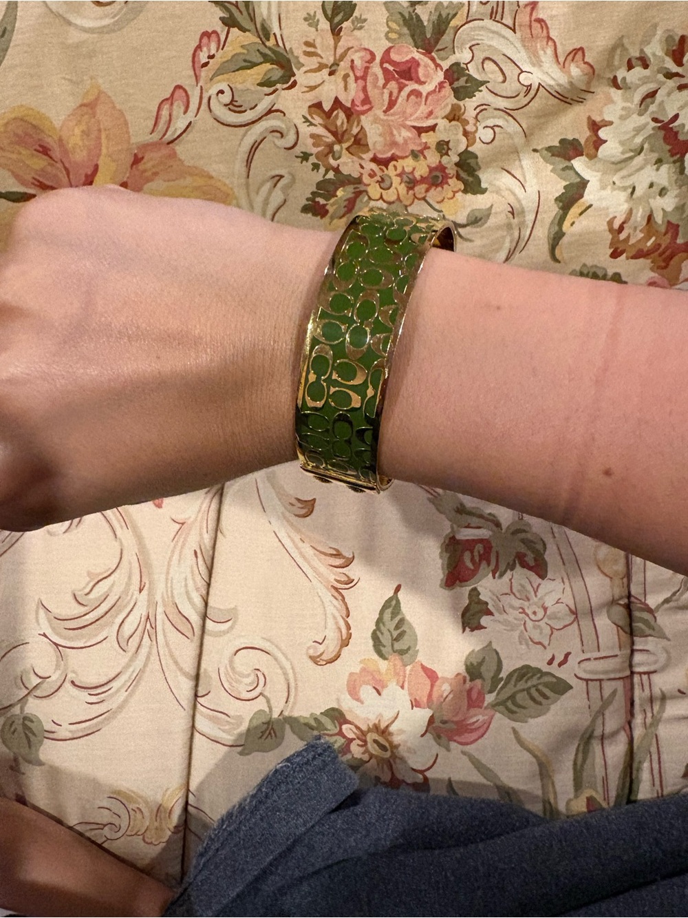 Coach Green Enamel Hinged Bangle Bracelet
